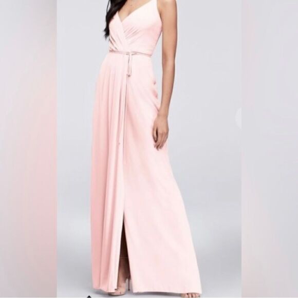 David’s Bridal Sz 4 Wrap Dress in Petal Pink V Neck Maxi Double Strap 31116706 - Picture 12 of 15